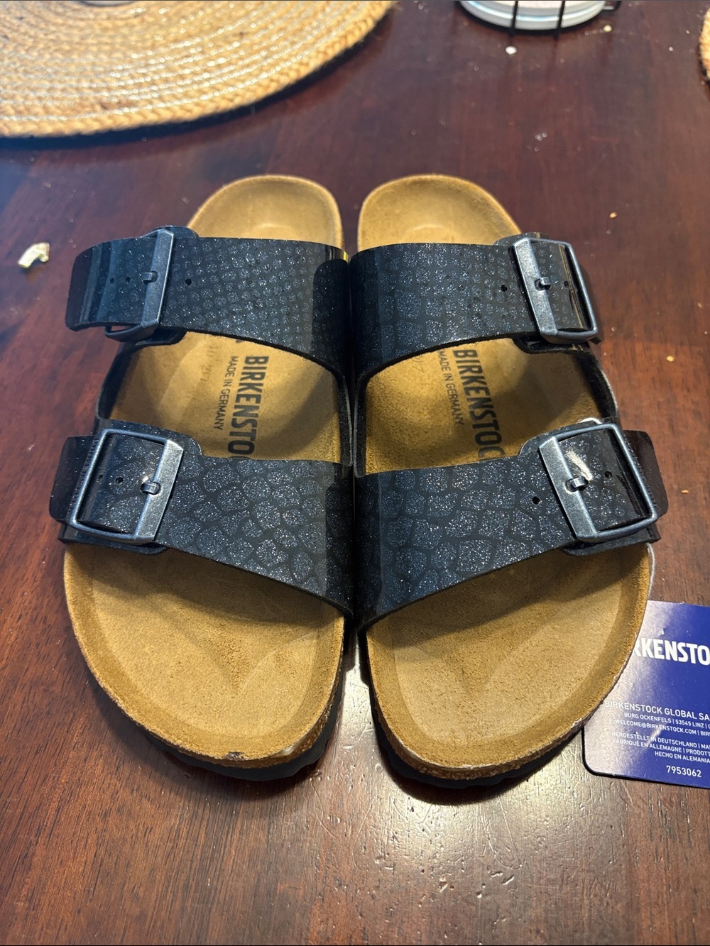 Women’s Birkenstock Black Two-Strap Arizona Sandals with Buckles
